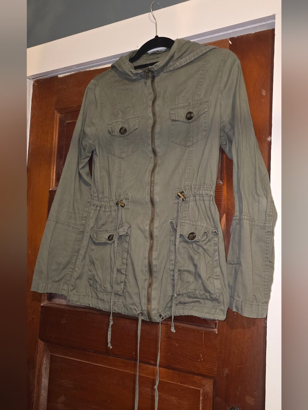 Iris Lightweight Olive Utility Jacket with Hood